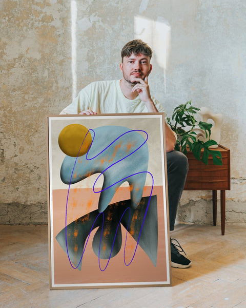 Counterbalance - Vivid Abstract Art print in Blues, Pinks, and Yellows - Jan Skacelik Art